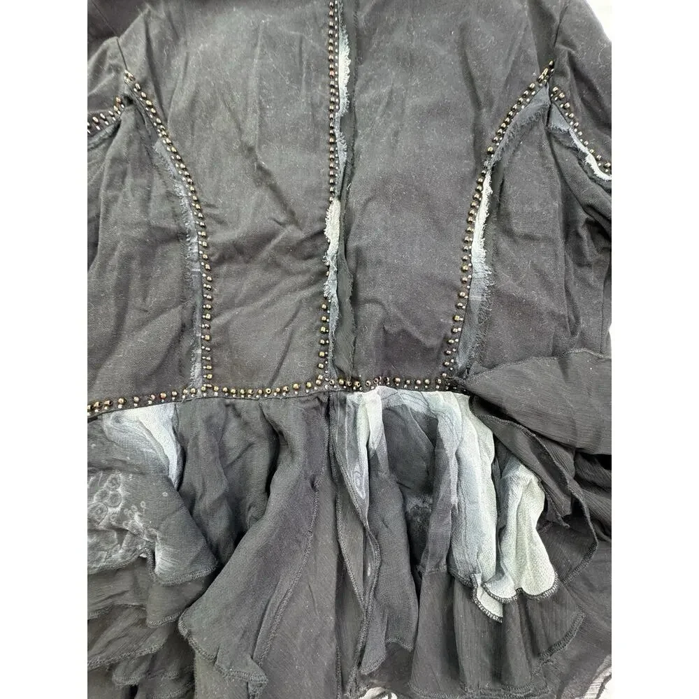 Vtg Seandara Gothic Romance Women M Black Appliqué Jacket Ruffle 90's Y2K Witchy